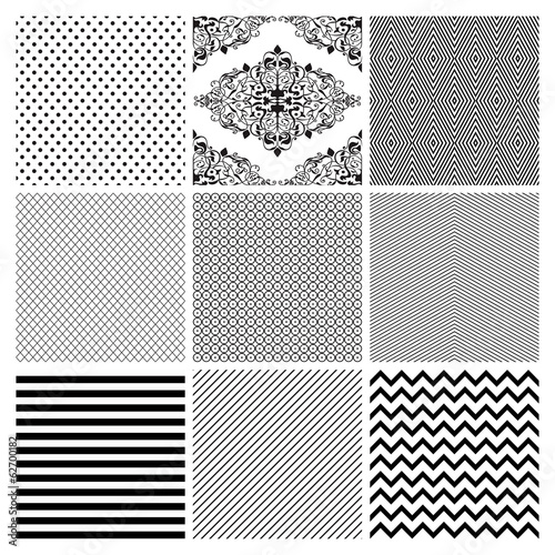 Seamless Black and White geometric background set.