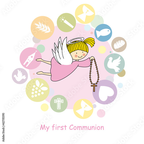 first communion card. Angel