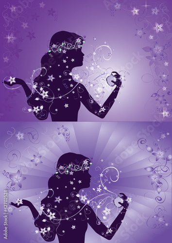 Silhouelle of beautiful woman using perfume