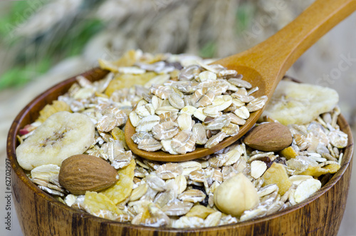 Delicious and healthy wholegrain muesli breakfast, with lots of