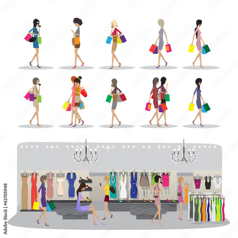Shopping Women - Isolated On White Background