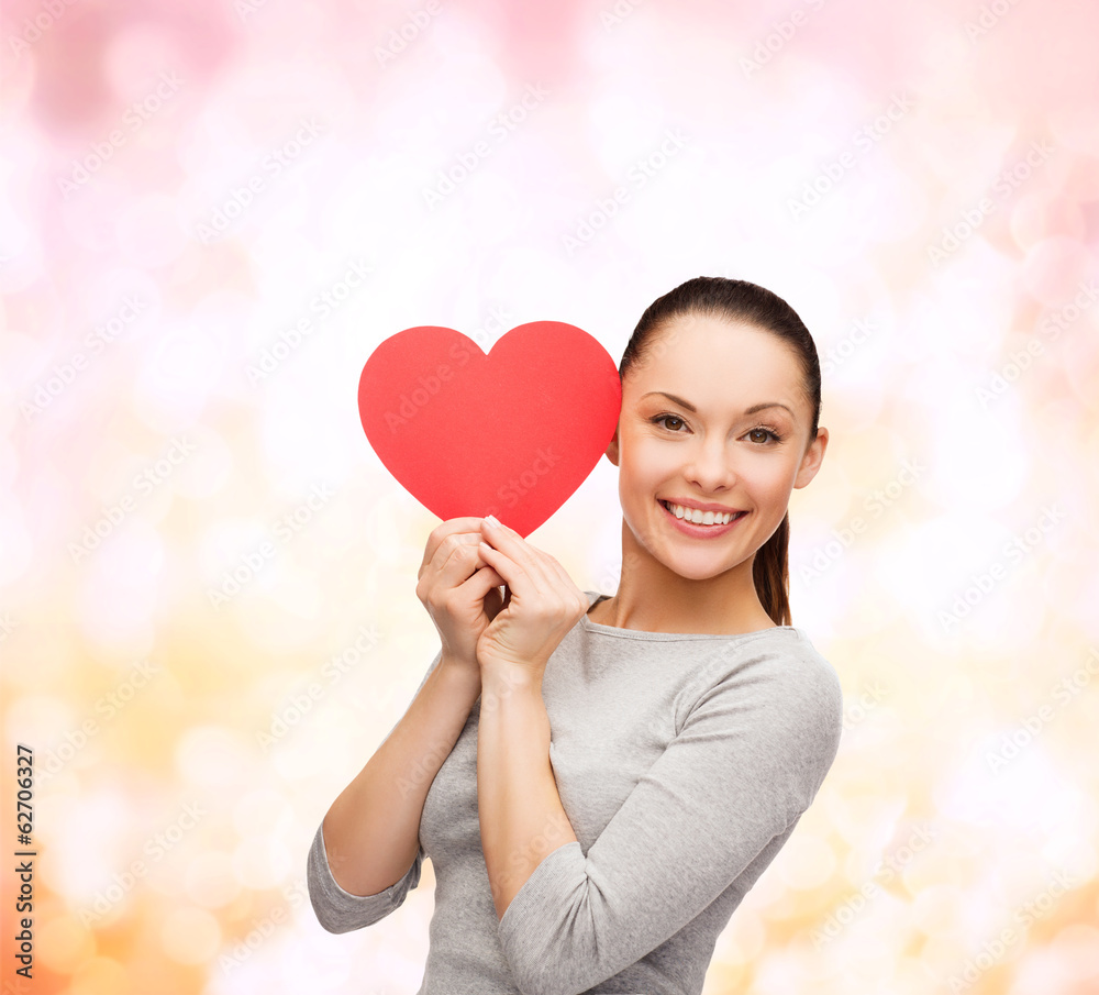 smiling asian woman with red heart smiling asian woman with red heart