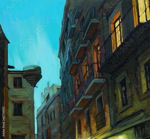 evening in gothic quarter of barcelona, painting #62706902