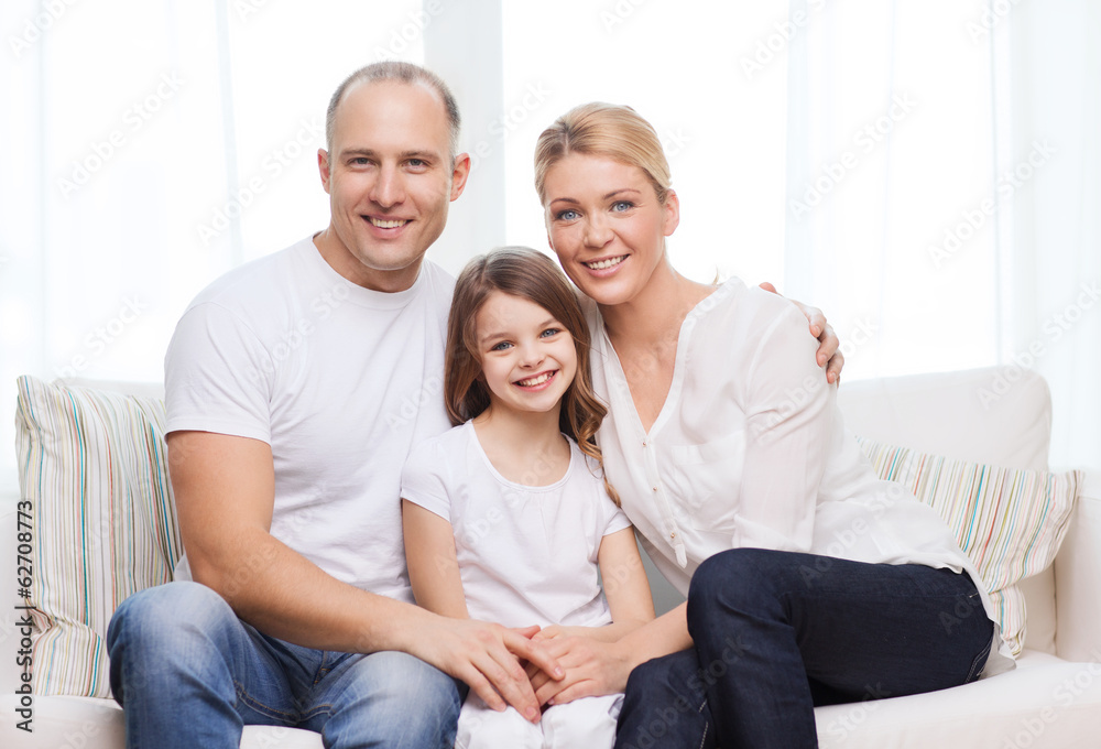 smiling parents and little girl at home smiling parents and little girl at home