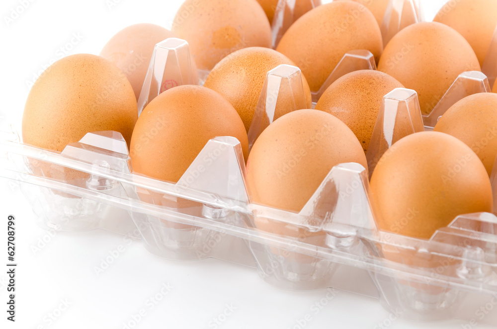 Eggs packed isolated white background Eggs packed isolated white background