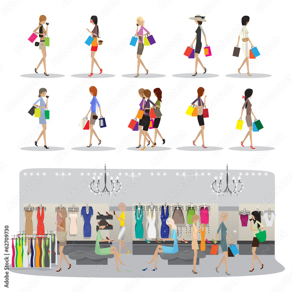 Shopping Women - Isolated On White Background