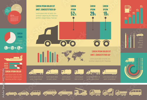Flat Transportation Infographic Elements plus Icon Set. Vector.