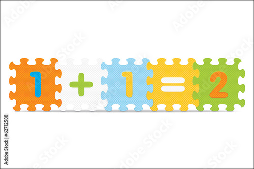 Vector "1+1=2" written with alphabet puzzle