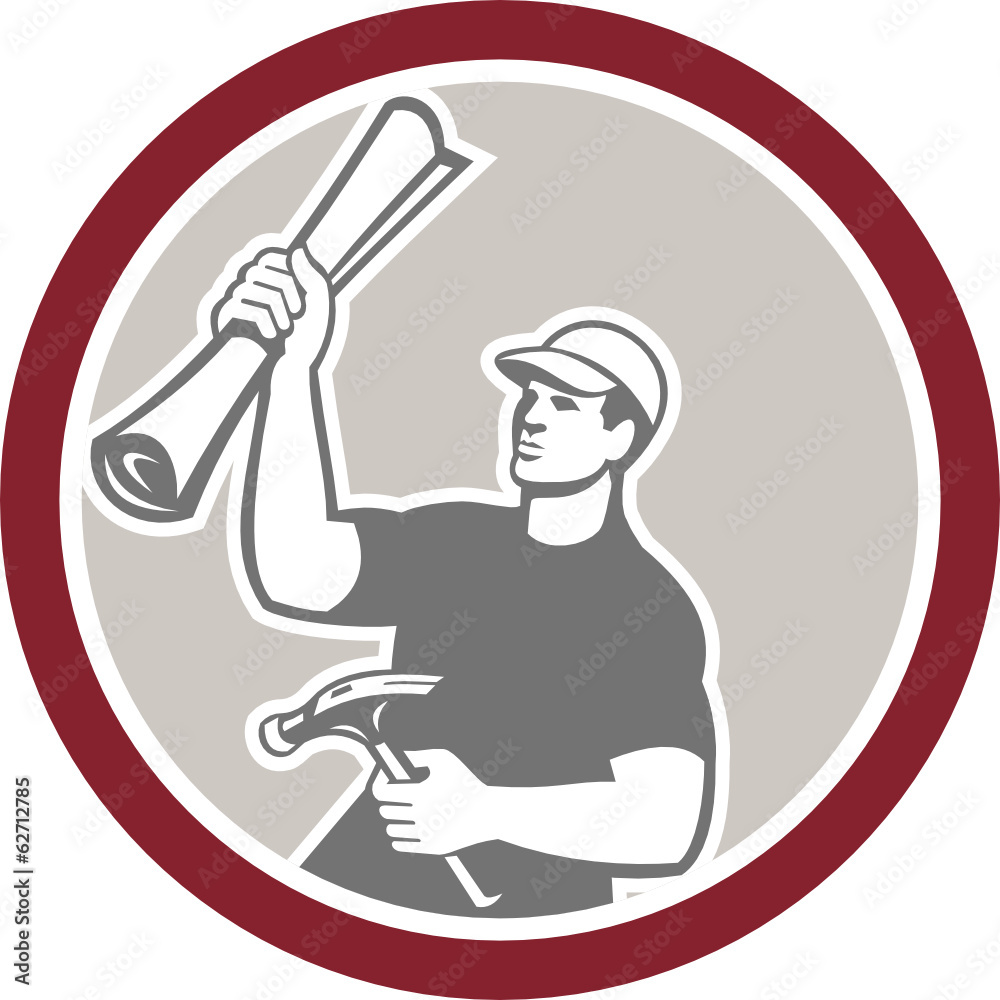 Builder Carpenter Hammer Building Plan Retro Builder Carpenter Hammer Building Plan Retro