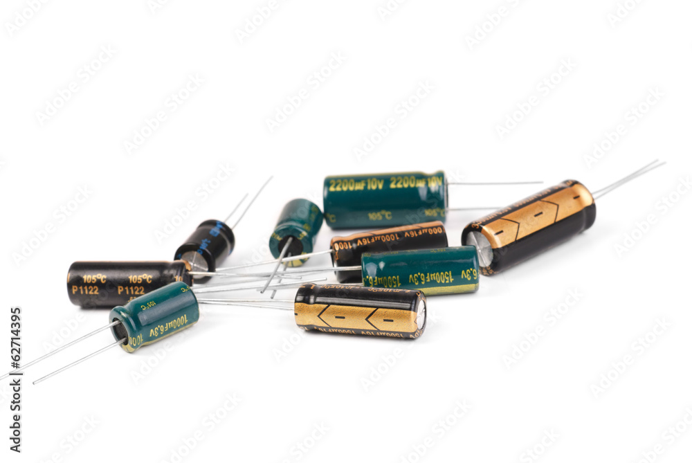 Electrolytic Capacitors  isolated on white