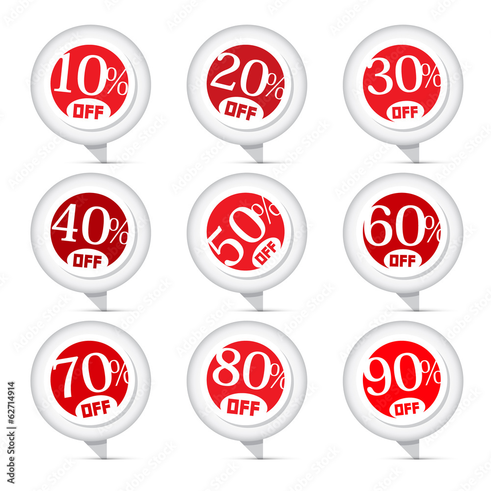Red Vector Discount Stickers, Labels Illustration Set Red Vector Discount Stickers, Labels Illustration Set