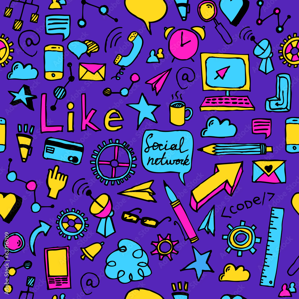 Vector seamless pattern of social doodles Vector seamless pattern of social doodles