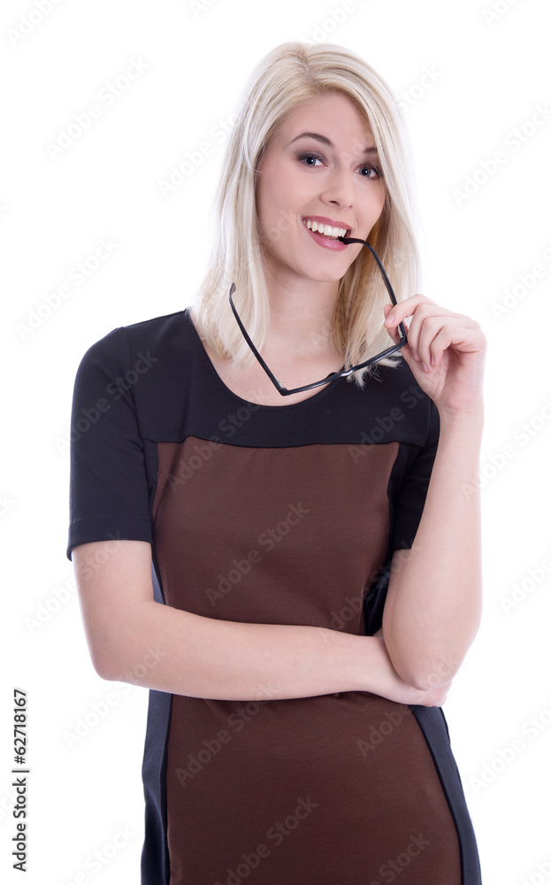 Intelligente junge blonde Business Frau isoliert Intelligente junge blonde Business Frau isoliert