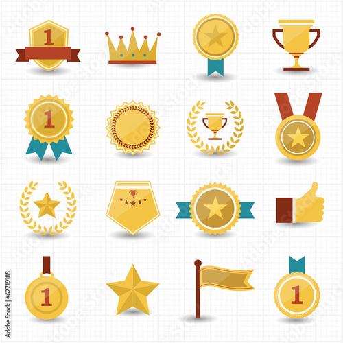 Trophy and prize icons with white background