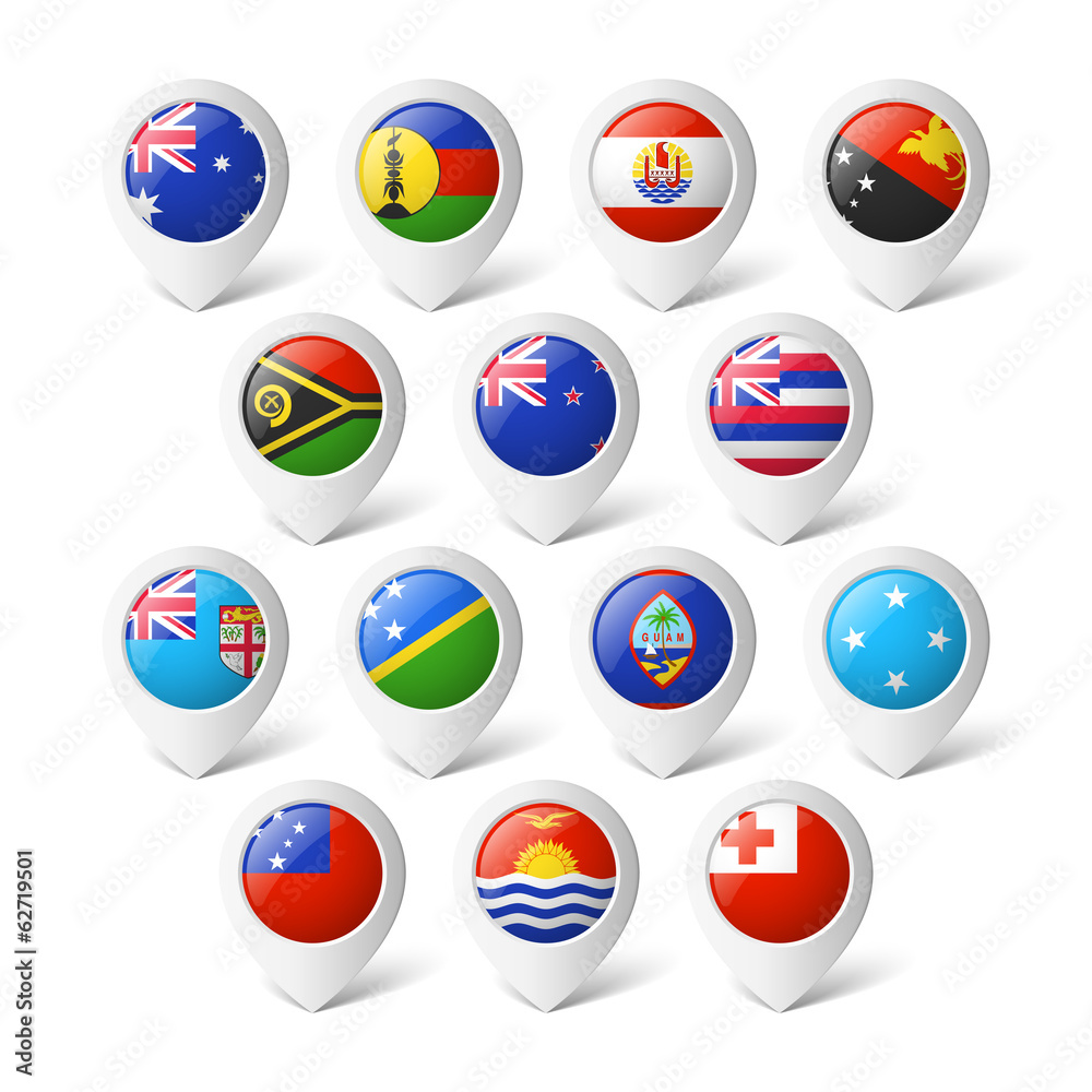 Map pointers with flags. Oceania. Map pointers with flags. Oceania.