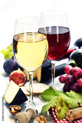 Wine, grape and cheese