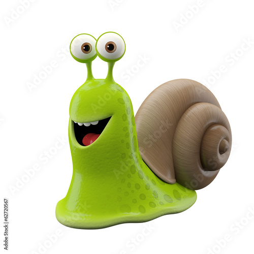 3d funny character, happy cartoon snail