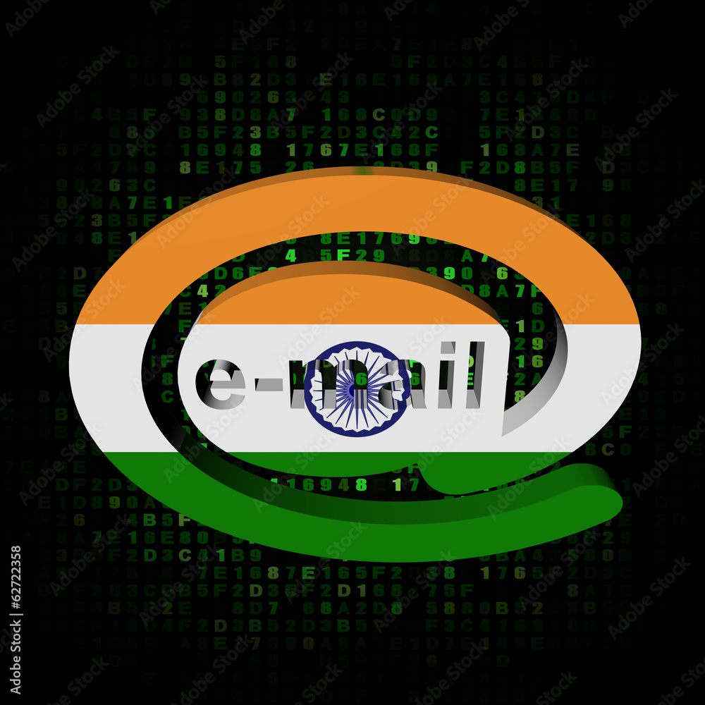 Fototapeta premium e-mail address symbol India flag on hex illustration