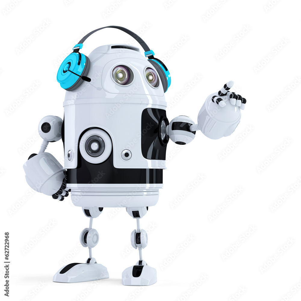 Robot with headphones. Isolated. Contains clipping path Robot with headphones. Isolated. Contains clipping path