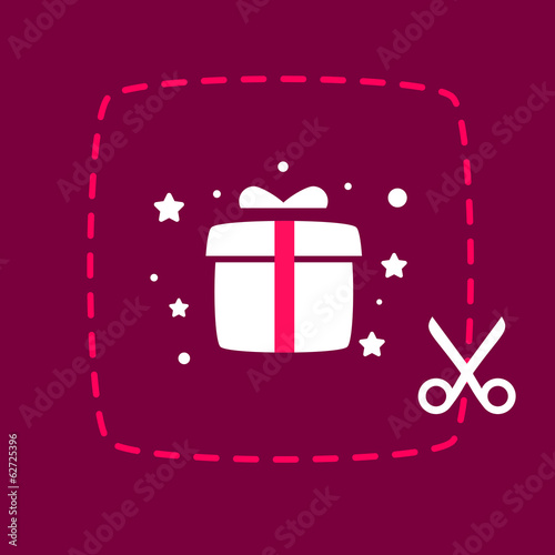 bright scissors cut sticker with a gift box