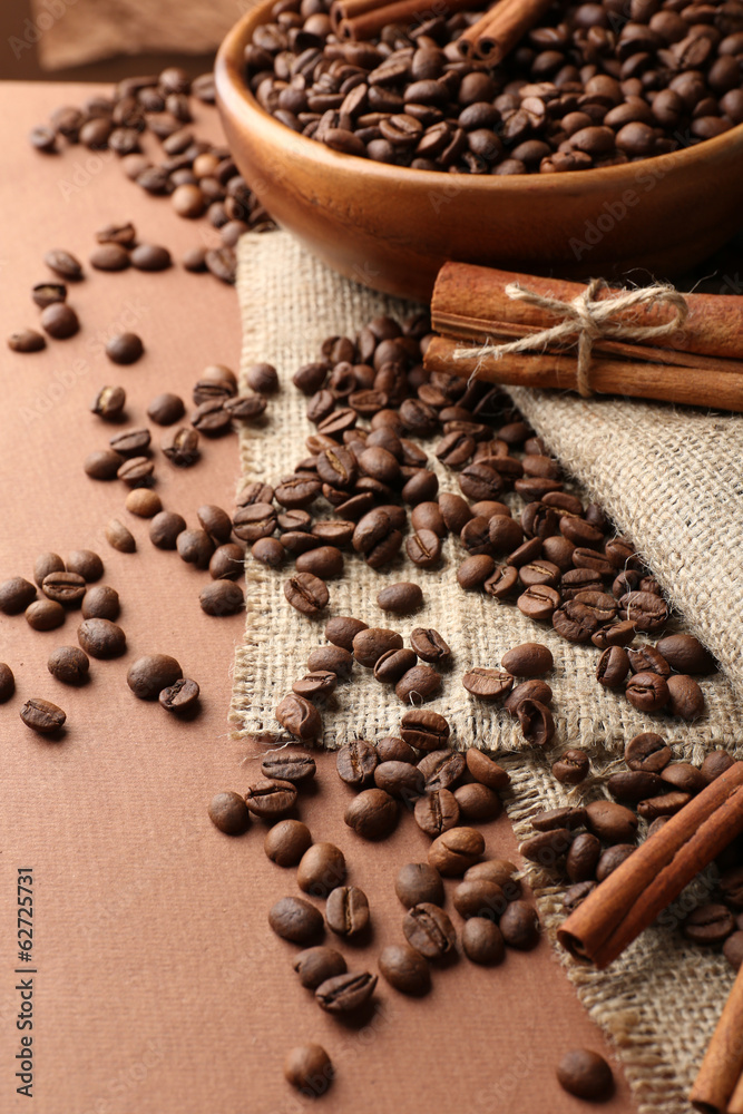 Coffee beans on table close-up Coffee beans on table close-up