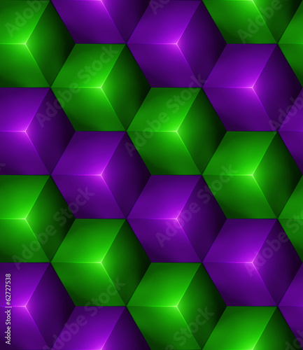 3d Abstract seamless background with green and purple cubes