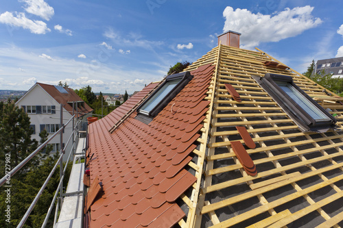 Germany, Baden-Wuerttemberg, Stuttgart, Construction of roof photo