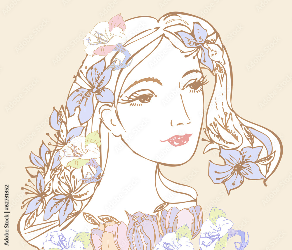 Woman with flowers. Vector Illustration