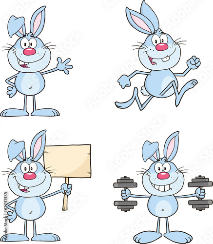 Cute Rabbits Cartoon Mascot Characters 8. Set Collection