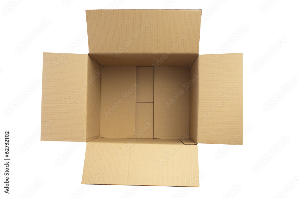 Open cardboard box on white background Open cardboard box on white background