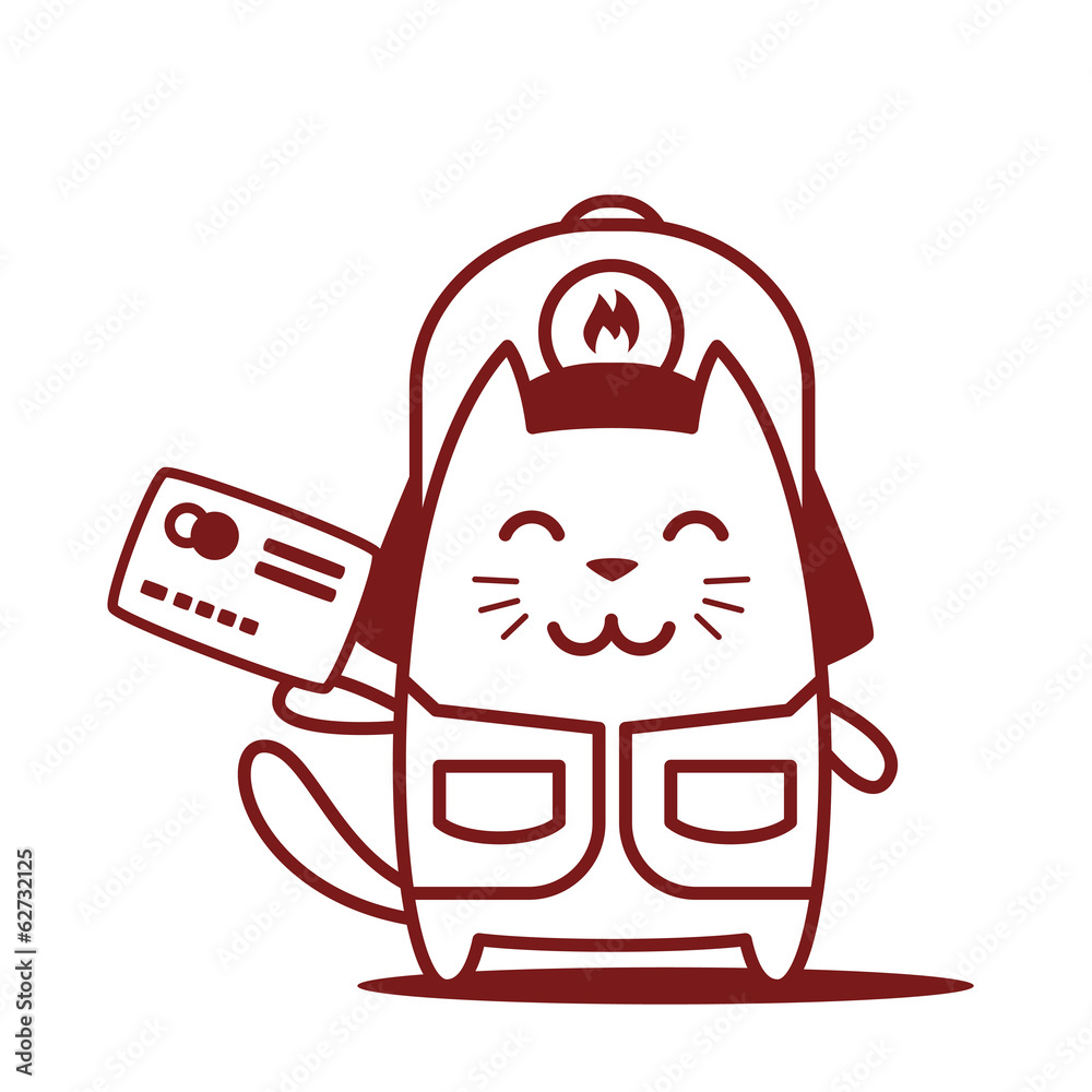 Character firefighter in coveralls and helmet line art