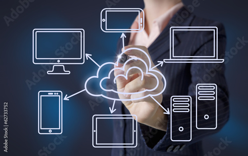 Business woman draws cloud computing concept