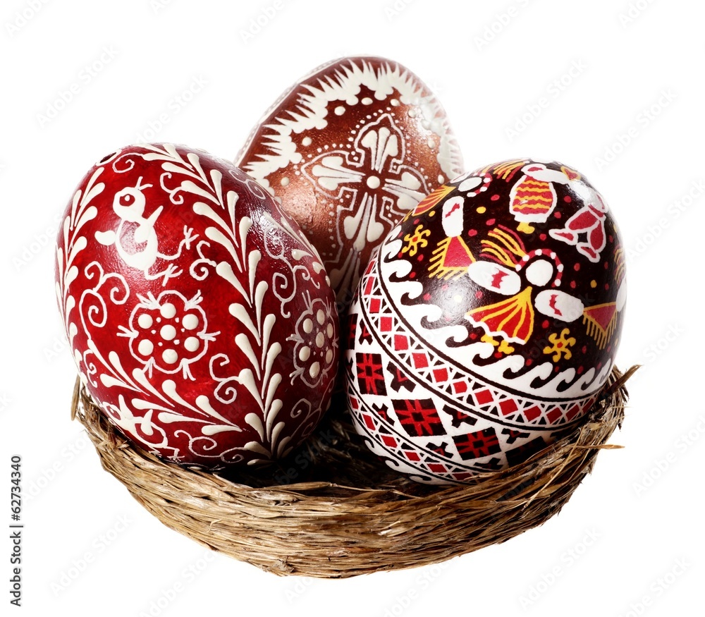 Easter eggs in a nest - obrazy, fototapety, plakaty 