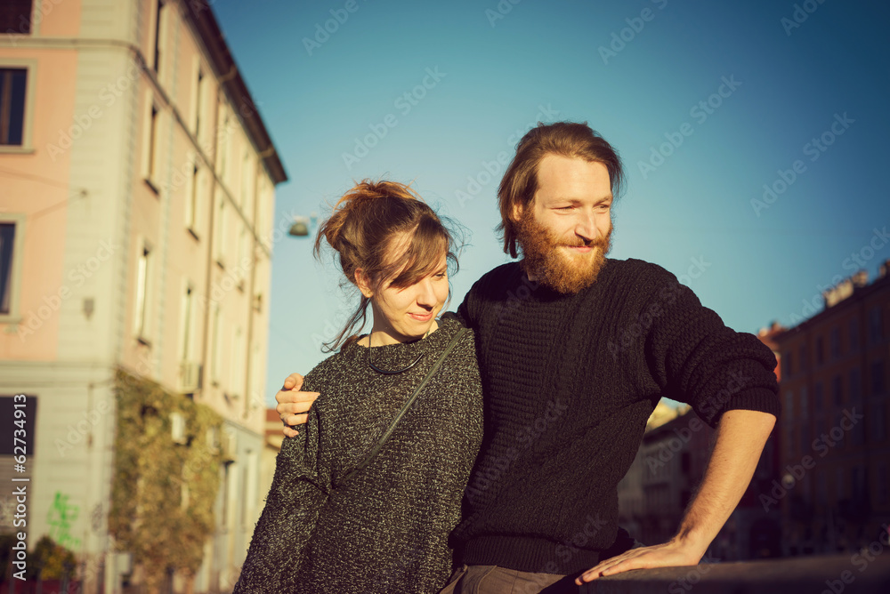 young couple in love lifestyle outdoor