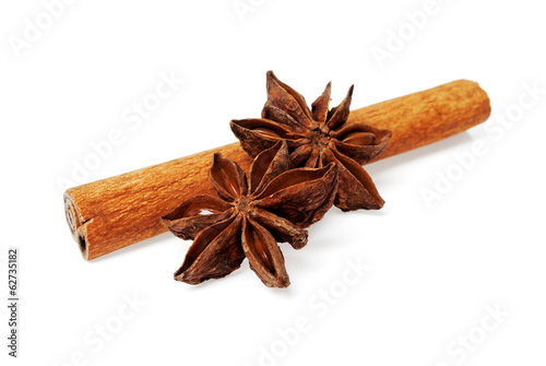 Сinnamon stick and stars anise isolated on a white background