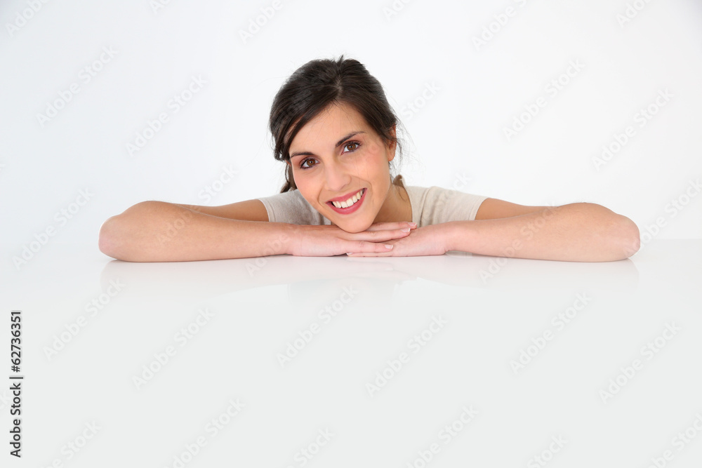 Portrait of brunette girl looking at camera, isolated Portrait of brunette girl looking at camera, isolated