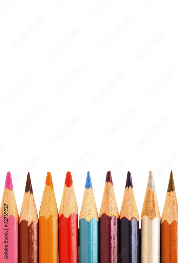 Colour pencils isolated on white background close up Colour pencils isolated on white background close up