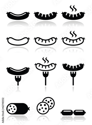 Murais de parede Sausage, grilled or with for icons set