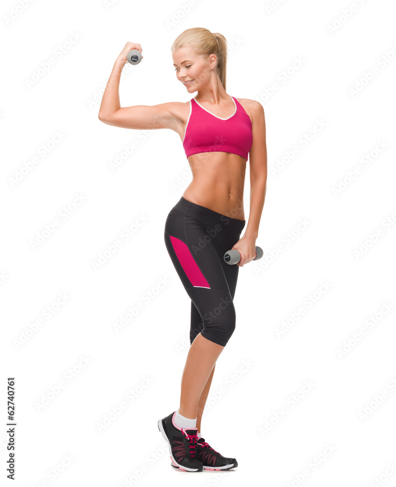 young sporty woman with light dumbbells young sporty woman with light dumbbells