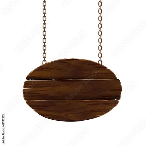 Wooden sign with chain. Vector