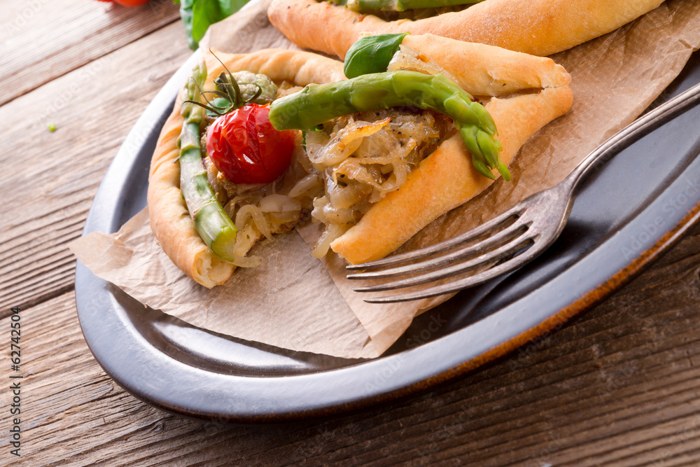 home-baked pide with green asparagi home-baked pide with green asparagi