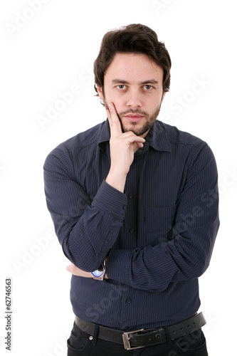 young casual man portrait in a white background