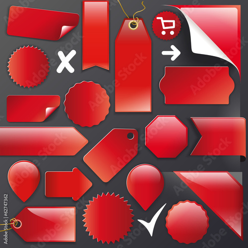 Vector Set red labels+Buttons+Ribbons photo