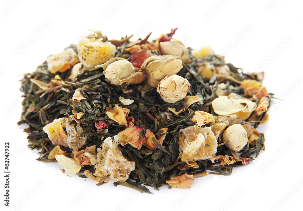 Heap of dry green tea isolated on white Heap of dry green tea isolated on white