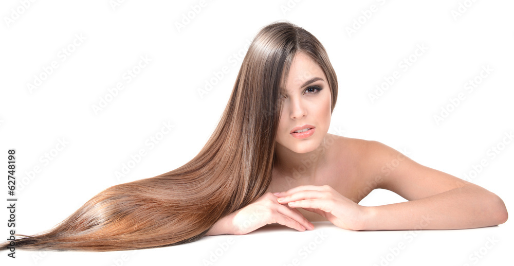 Beautiful young woman with long hair isolated on white Beautiful young woman with long hair isolated on white