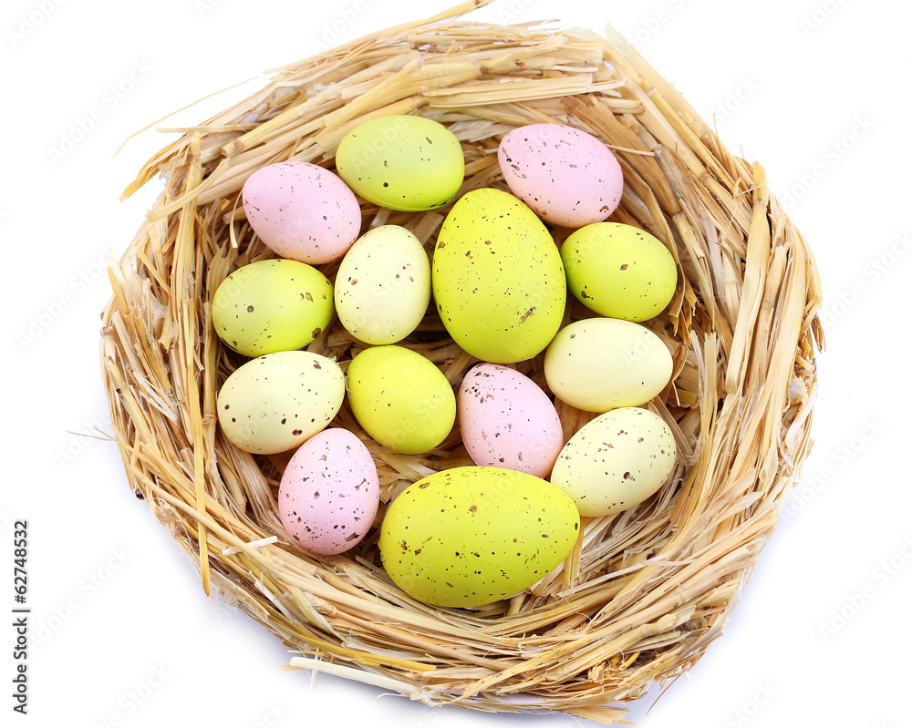 Easter eggs in nest isolated on white