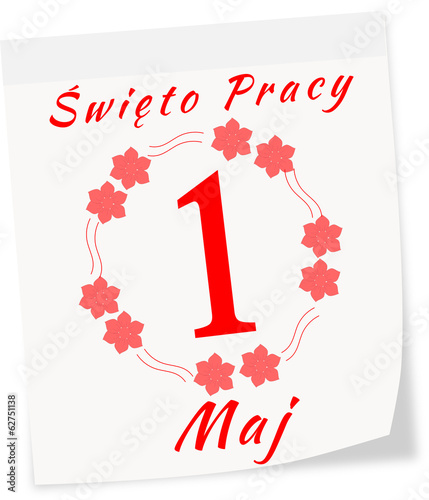 Calendar page of Workers' Day on 1 May in Polish
