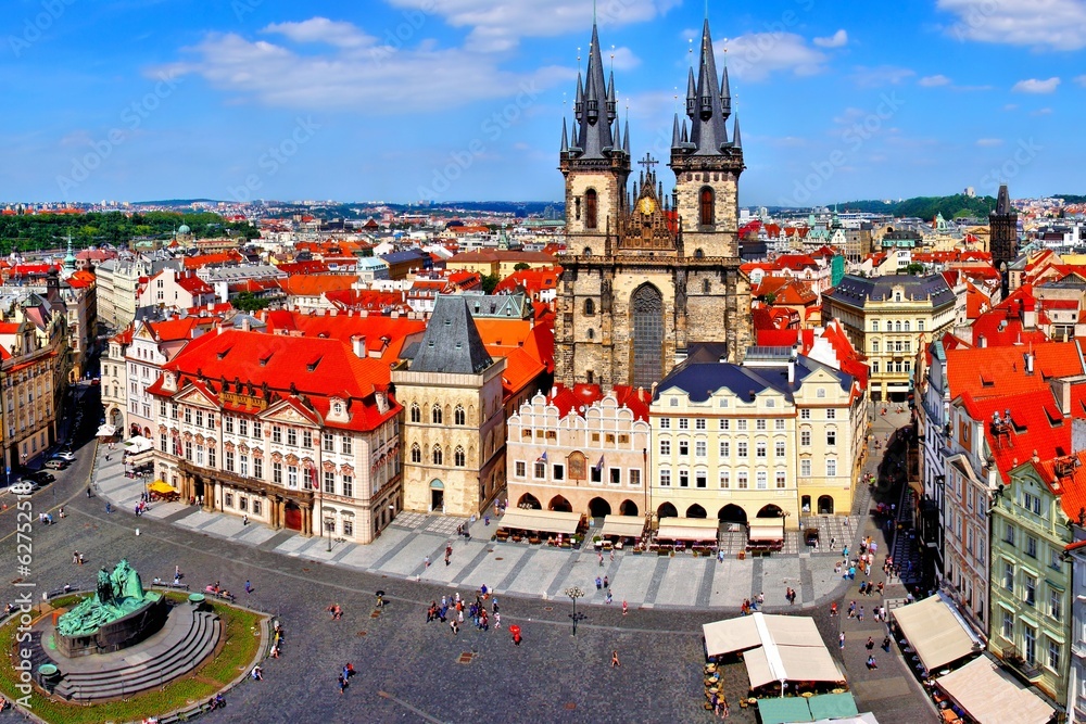Fototapeta premium Aerial view over Old Town Square, Prague, Czech Republic
