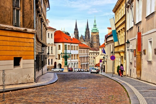 Street in the old town of Prague with St Vitus Cathedral