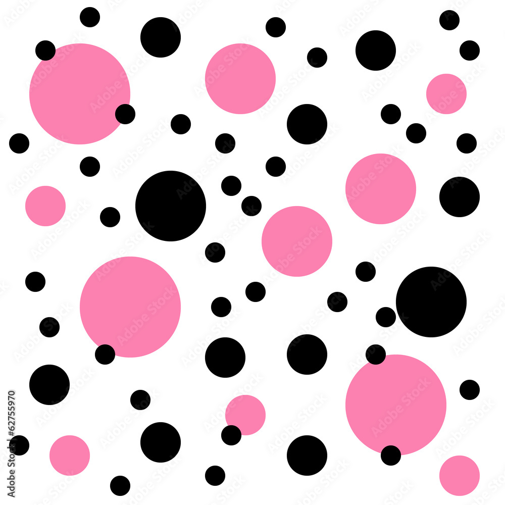 Pink and black cirles in white seamless pattern Pink and black cirles in white seamless pattern